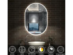 Outlet Espejo de baño con Led,50 x 90 cm, Luz led con tres colores,Con función antivaho, memoria agapada, brillo ajustable. Transparente