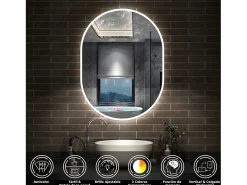 Outlet Espejo de baño con Led,50 x 100 cm, Luz led con tres colores,Con función antivaho, memoria agapada, brillo ajustable. Transparente