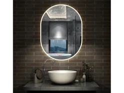 Outlet Espejo de baño con Led,50 x 100 cm, Luz led con tres colores,Con función antivaho, memoria agapada, brillo ajustable. Transparente