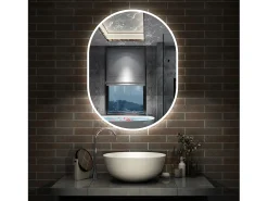 Outlet Espejo de baño con Led,50 x 100 cm, Luz led con tres colores,Con función antivaho, memoria agapada, brillo ajustable. Transparente