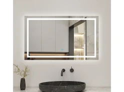 Espejo de baño con Led,100 x 60 cm, luz blanca, rectangular, Con función antivaho, memoria agapada, brillo ajustable. Transparente Hot