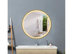 Sale Espejo de baño con Led,80 x 80 cm, Luz led con tres colores,Con función antivaho,memoria agapada y brillo ajustable.Marco negro, diseño contemporáneo. Transparente