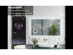 Espejo de baño con Led,80 x 60 cm, Luz led con tres colores,Con función antivaho,reloj digital, bluetooth y Lupa de aumento 3x. Transparente Sale