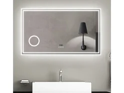 Espejo-Espejo de baño con Led,160 x 80 cm, Luz led con tres colores,Con función antivaho,reloj digital, bluetooth y Lupa de aumento 3x. Transparente