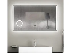 Espejo-Espejo de baño con Led,160 x 80 cm, Luz led con tres colores,Con función antivaho,reloj digital, bluetooth y Lupa de aumento 3x. Transparente