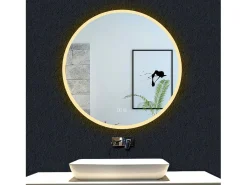 Espejo-Espejo de baño con Led,70 x 70 cm, Luz led con tres colores,Con función antivaho, bluetooth, memoria agapada, y brillo ajustable. Transparente