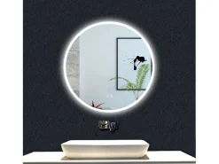 Espejo-Espejo de baño con Led,70 x 70 cm, Luz led con tres colores,Con función antivaho, bluetooth, memoria agapada, y brillo ajustable. Transparente
