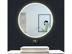 Espejo-Espejo de baño con Led,70 x 70 cm, Luz led con tres colores,Con función antivaho, bluetooth, memoria agapada, y brillo ajustable. Transparente