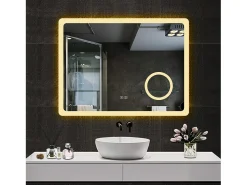 Espejo de baño con Led,80 x 60 cm, Luz led con tres colores,Con función antivaho, bluetooth y Lupa de aumento 3x. Transparente Sale