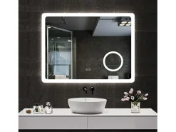 Espejo de baño con Led,80 x 60 cm, Luz led con tres colores,Con función antivaho, bluetooth y Lupa de aumento 3x. Transparente Sale