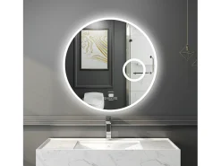Clearance Espejo de baño con Led,70 x 70 cm, Luz led con tres colores,Con función antivaho, bluetooth , reloj digital. Transparente