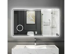 Espejo de baño con Led,120 x 70 cm, Luz led con tres colores,Con función antivaho, bluetooth y Lupa de aumento 3x. Transparente Online