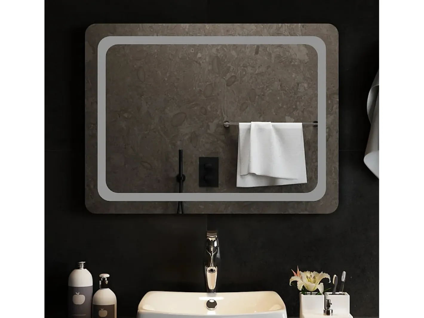 Espejo-Espejo de baño con LED 80x60 cm ES309587 Transparente