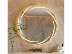 Fativo Espejo-Espejo de baño de pared, espejo conectado LED, espejo antivaho iluminado, espejo de tocador con 3 pantallas táctiles, 80x80cm Plateado