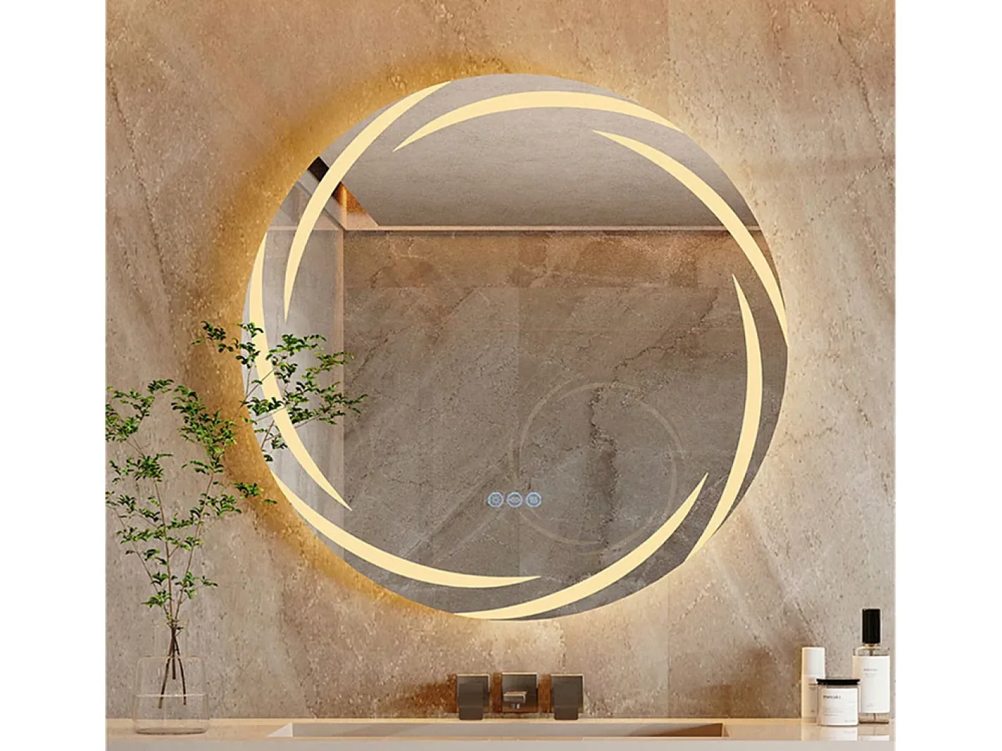 Fativo Espejo-Espejo de baño de pared, espejo conectado LED, espejo antivaho iluminado, espejo de tocador con 3 pantallas táctiles, 80x80cm Plateado