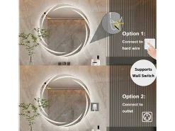 Fativo Espejo-Espejo de baño de pared, espejo conectado LED, espejo antivaho iluminado, espejo de tocador con 3 pantallas táctiles, 80x80cm Plateado