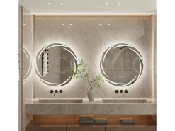 Fativo Espejo-Espejo de baño de pared, espejo conectado LED, espejo antivaho iluminado, espejo de tocador con 3 pantallas táctiles, 80x80cm Plateado