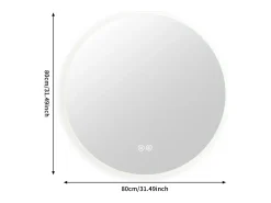 Espejo de baño, función antivaho, ajuste de brillo de tres velocidades, D80cm Blanco New