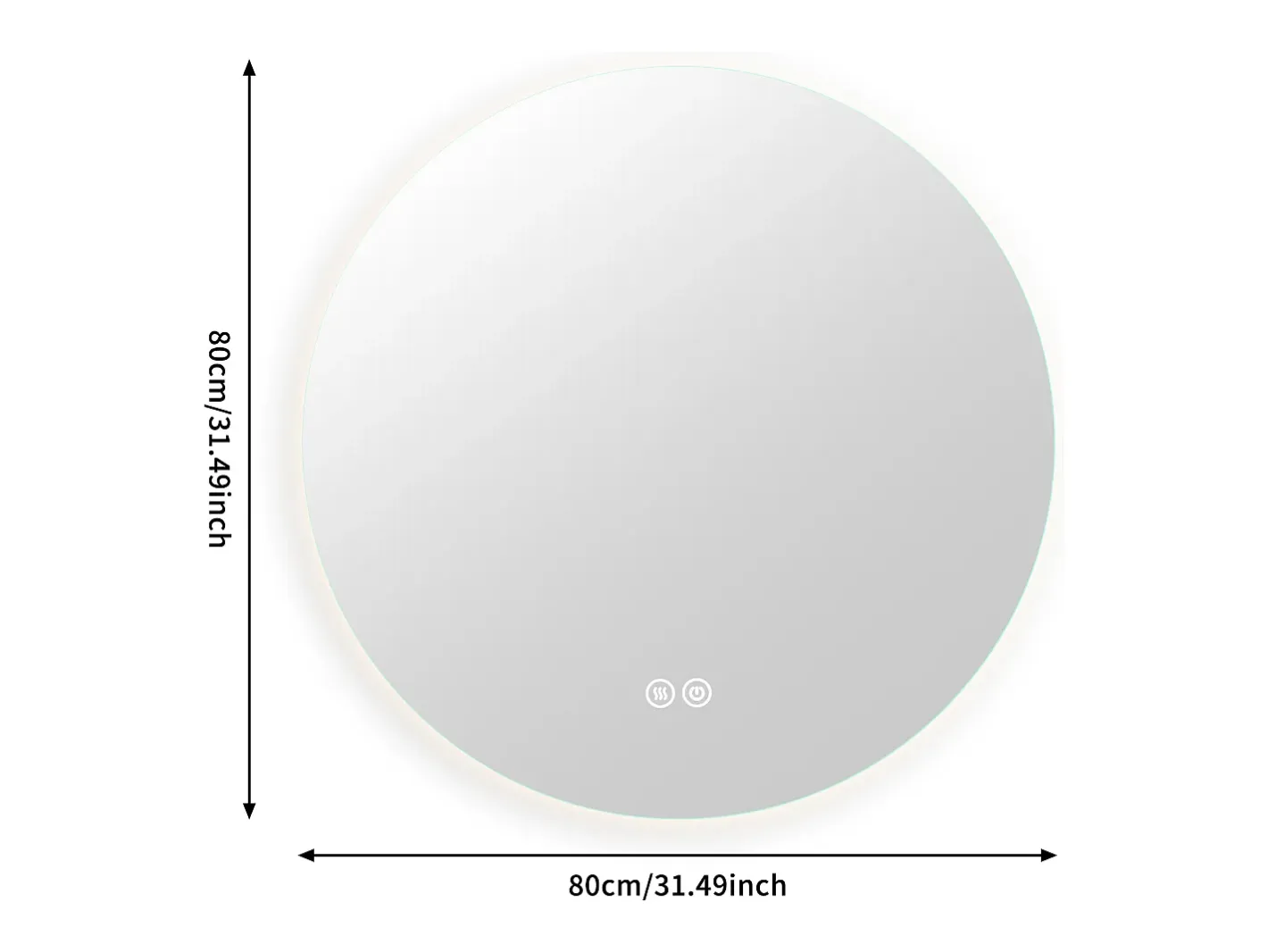 Espejo de baño, función antivaho, ajuste de brillo de tres velocidades, D80cm Blanco New