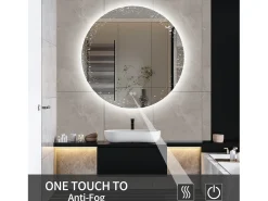 Espejo de baño, función antivaho, ajuste de brillo de tres velocidades, D80cm Blanco New