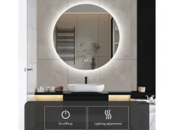 Espejo de baño, función antivaho, ajuste de brillo de tres velocidades, D80cm Blanco New