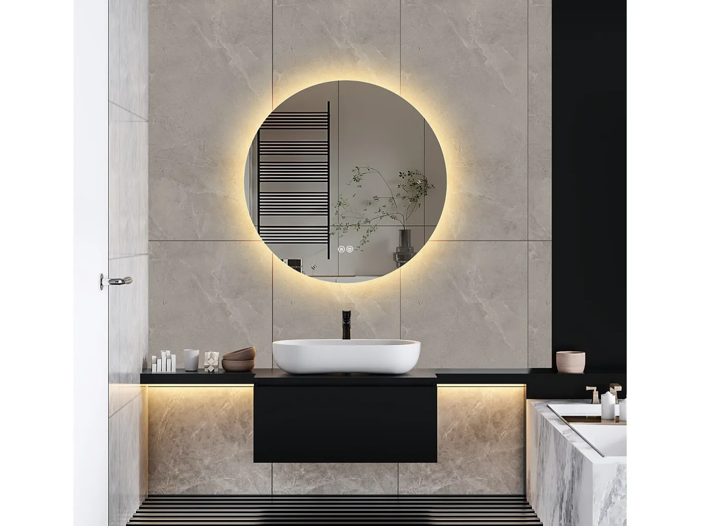 Espejo de baño, función antivaho, ajuste de brillo de tres velocidades, D80cm Blanco New