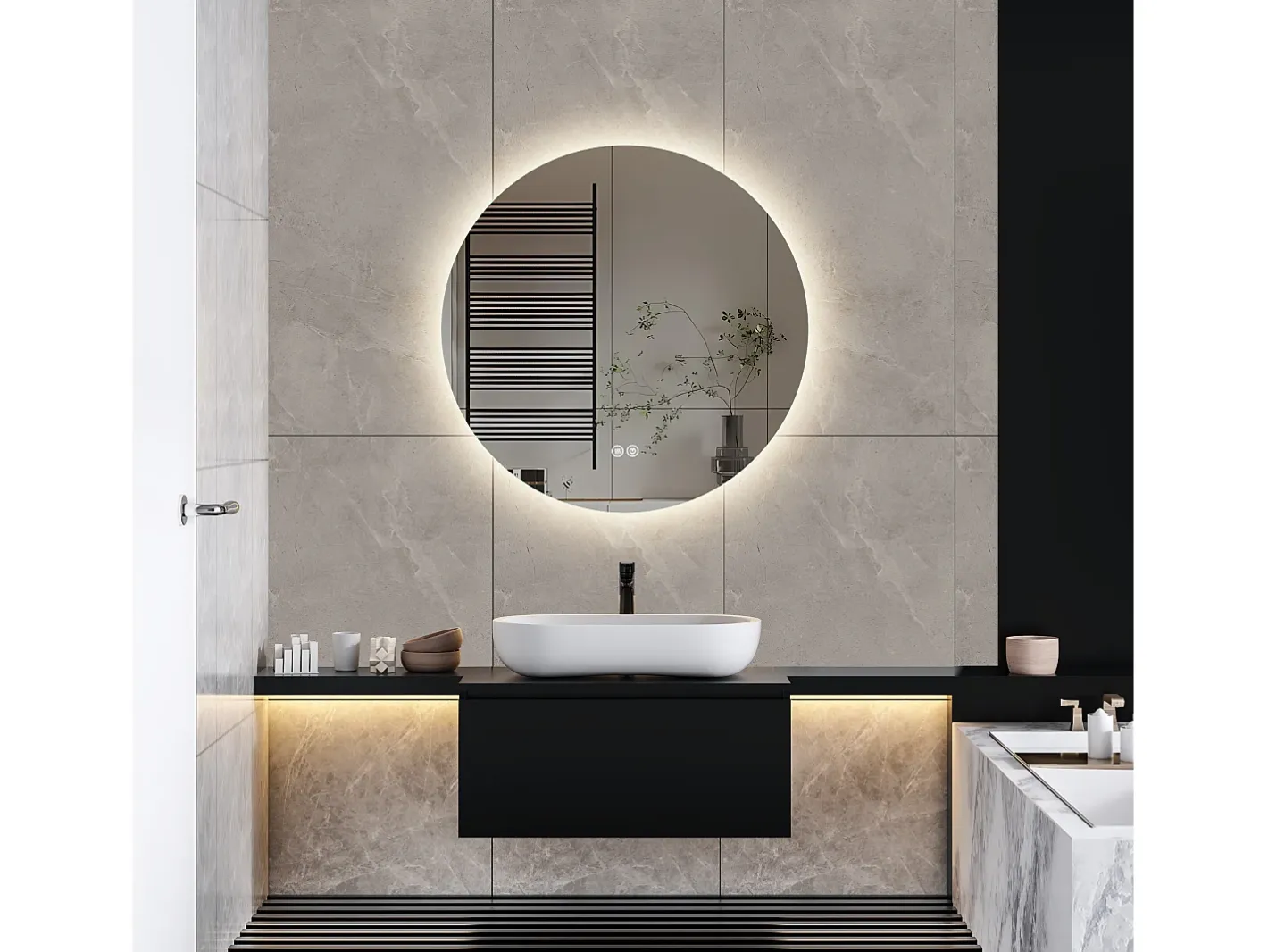 Espejo de baño, función antivaho, ajuste de brillo de tres velocidades, D80cm Blanco New