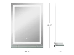 Espejo de baño iluminado con 3 colores de iluminación, función memoria, aluminio plata (50x2,7x70 cm) Plateado Hot