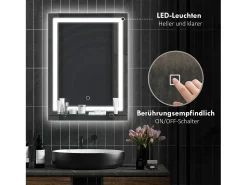 Espejo de baño iluminado con 3 colores de iluminación, función memoria, aluminio plata (50x2,7x70 cm) Plateado Hot