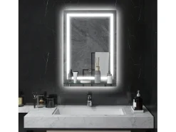 Espejo de baño iluminado con 3 colores de iluminación, función memoria, aluminio plata (50x2,7x70 cm) Plateado Hot