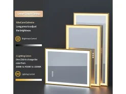 Best Fativo Espejo de baño iluminado LED antivaho con marco 80x60x4cm Dorado