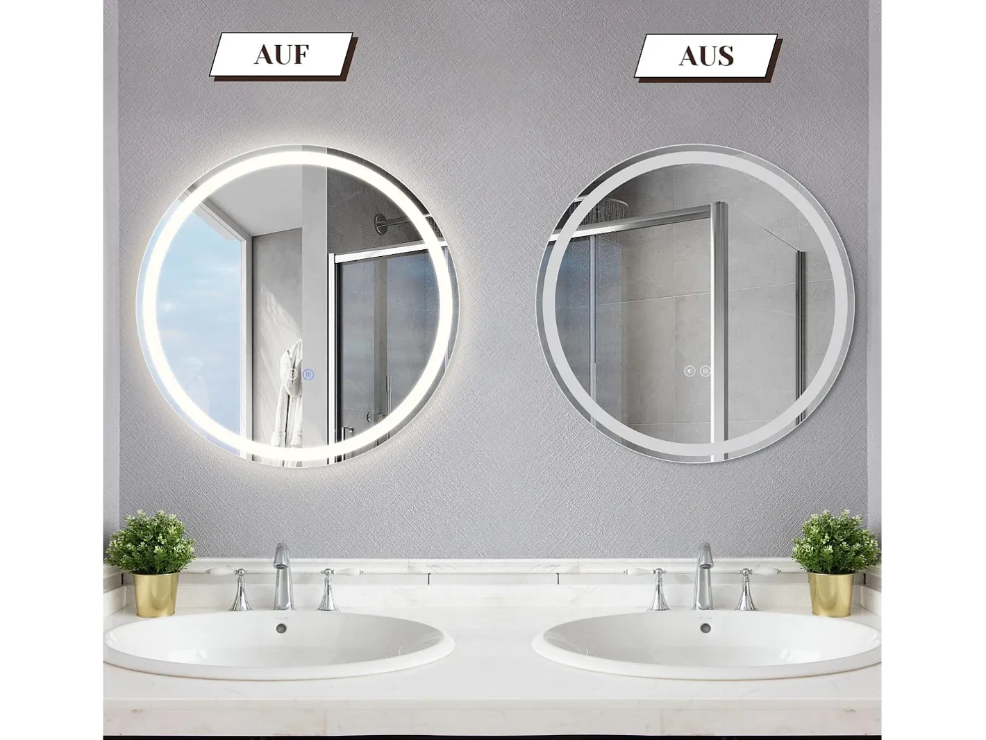 Outlet NETTLIFE Espejo de baño iluminado - Redondo 80 cm LED, IP44, interruptor táctil, antivaho, ajustable 3000K-6500K Transparente