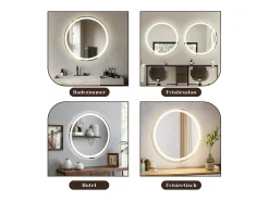 Outlet NETTLIFE Espejo de baño iluminado - Redondo 80 cm LED, IP44, interruptor táctil, antivaho, ajustable 3000K-6500K Transparente