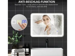 Espejo-Espejo de baño LED con Bluetooth, 3 colores de luz, función de memoria, (70 x 50 x 3,5 cm) Plateado
