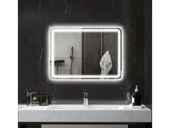 Espejo-Espejo de baño LED con Bluetooth, 3 colores de luz, función de memoria, (70 x 50 x 3,5 cm) Plateado