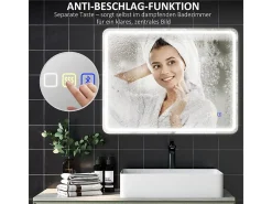 Online Espejo de baño LED con Bluetooth, función de memoria, 3 colores de iluminación, (90 x 3,5 x 70 cm) Plateado