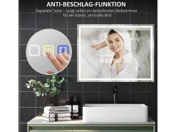 Espejo-Espejo de baño LED con Bluetooth, función de memoria, 3 colores de iluminación, (80 x 60 x 3,5 cm) Plateado