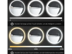 Espejo de baño LED, función táctil, antivaho, marco de aluminio, (Ø60x3 cm) Blanco Sale