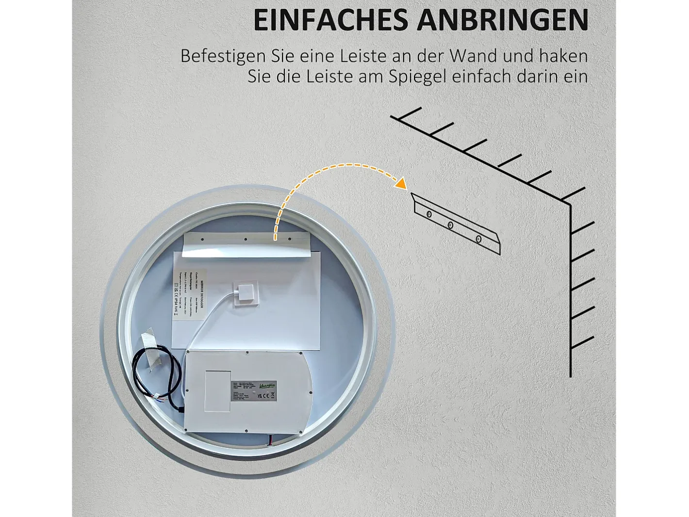 Espejo de baño LED, función táctil, antivaho, marco de aluminio, (Ø60x3 cm) Blanco Sale