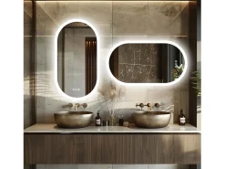 Sale Fativo Espejo de baño LED ovalado 80x50cm espejo de pared iluminado con iluminación de 3 colores ajustables 80x50cm Plateado
