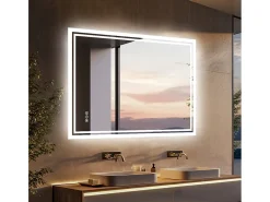 Fativo Espejo-Espejo de baño LED rectangular con iluminación regulable en 3 colores 90x70cm Plateado