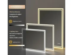 Fativo Espejo-Espejo de baño LED rectangular con iluminación regulable en 3 colores 90x70cm Plateado