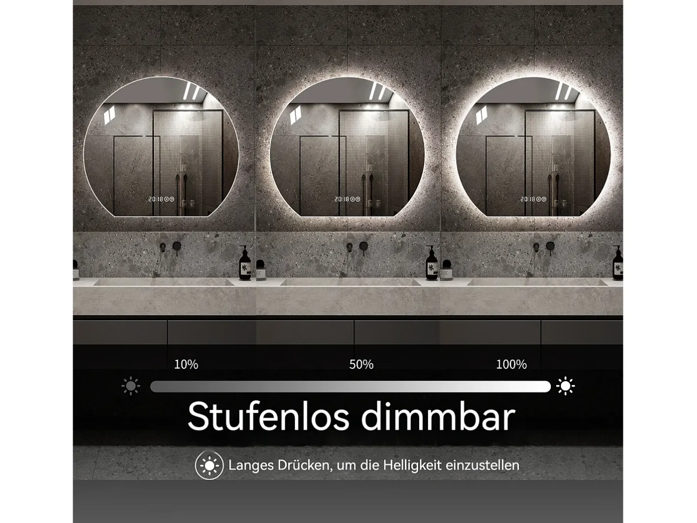 Hauss Spole Espejo de baño LED redondo, 80 cm, color plata con función antivaho - Cristal y metal Plateado Online