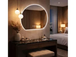 Hauss Spole Espejo de baño LED redondo, 80 cm, color plata con función antivaho - Cristal y metal Plateado Online