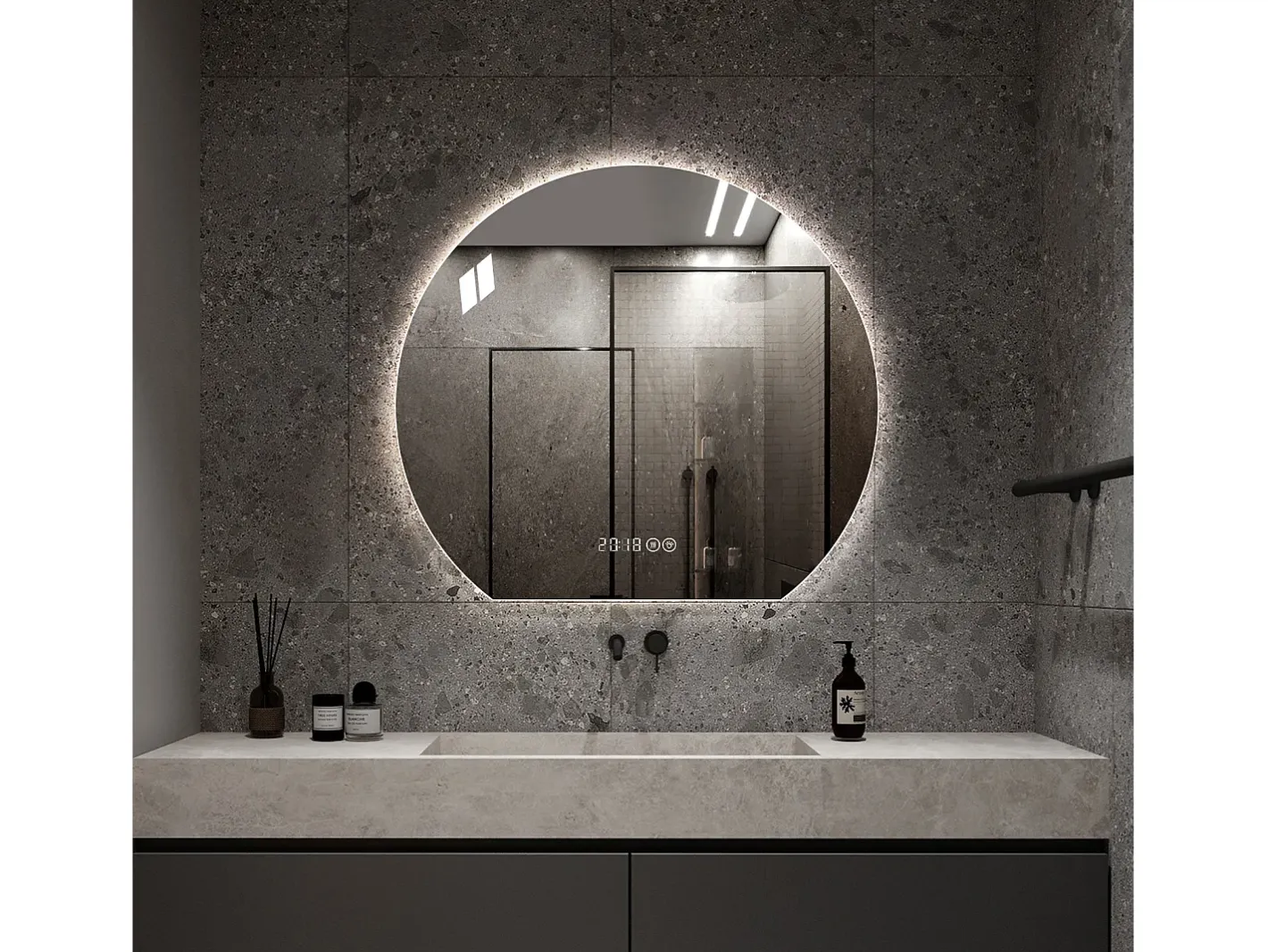Hauss Spole Espejo de baño LED redondo, 80 cm, color plata con función antivaho - Cristal y metal Plateado Online