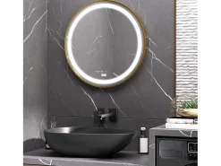 Discount Espejo de baño LED, regulable, función memoria, aluminio, (60x60 cm) Dorado