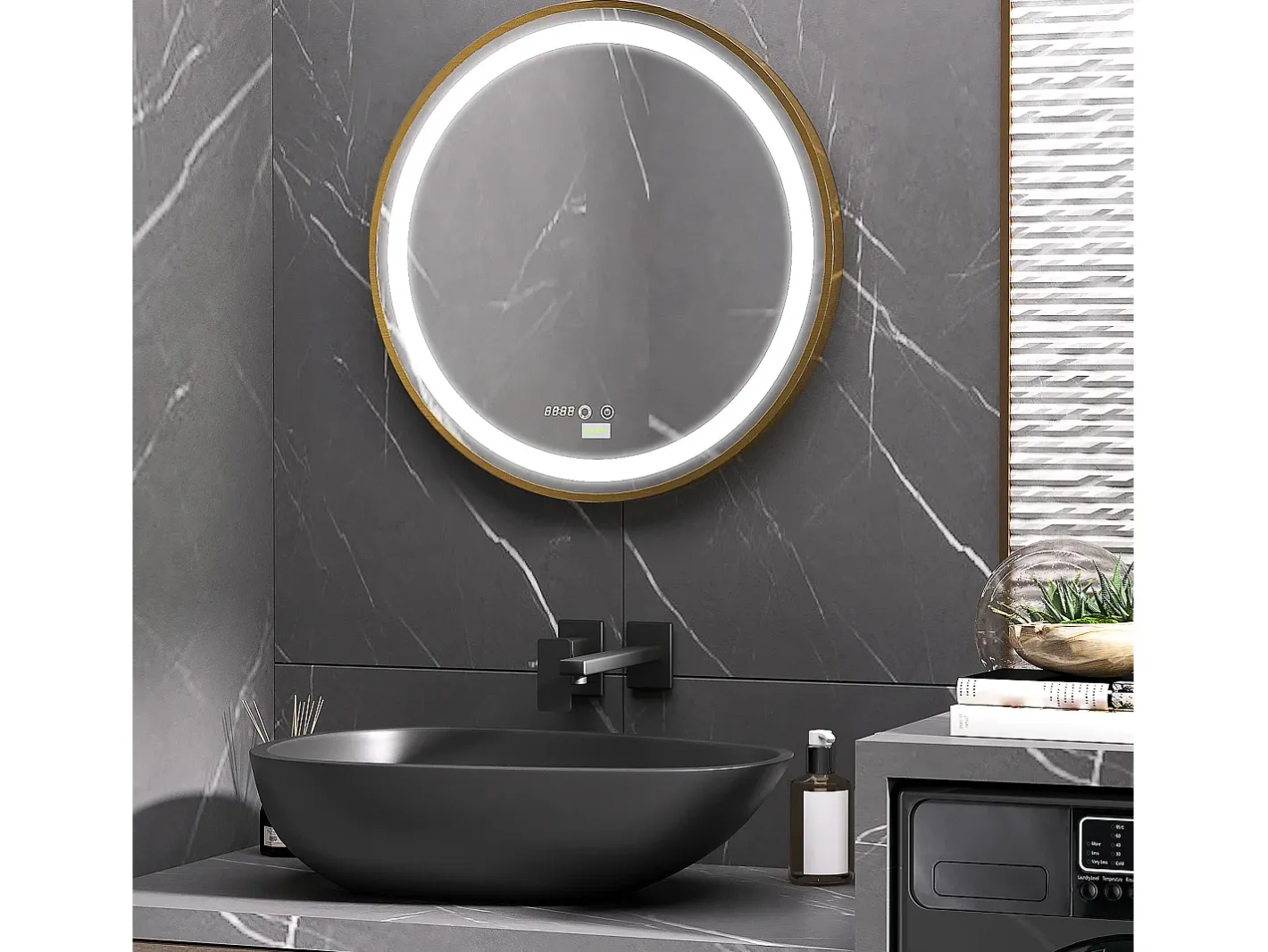 Discount Espejo de baño LED, regulable, función memoria, aluminio, (60x60 cm) Dorado