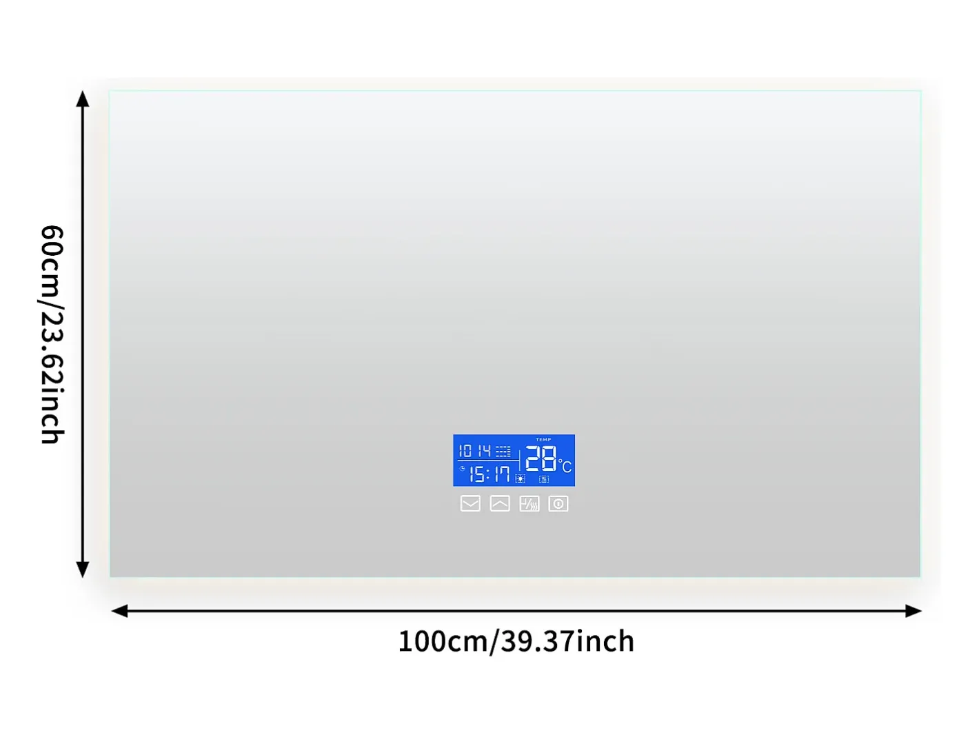 Espejo-Espejo de baño LED 100x60 cm - Iluminación, Táctil, Antivaho, Reloj, Temperatura, Regulable Transparente