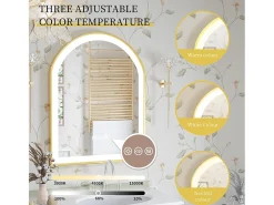 Sale Fativo Espejo de baño LED 60x90cm con iluminación espejo iluminado de pared 3 colores ajustables 60x90x4cm Dorado