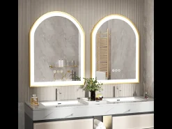 Sale Fativo Espejo de baño LED 60x90cm con iluminación espejo iluminado de pared 3 colores ajustables 60x90x4cm Dorado